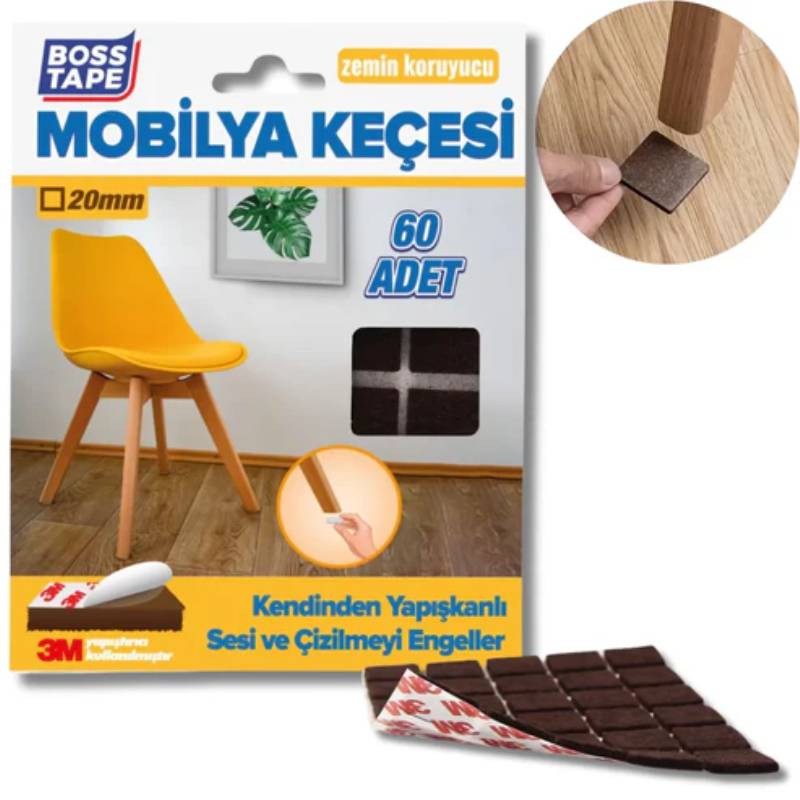 Patin en Feutre BOSS TAPE Adhésif Carré Pour pied de meuble 20 x 20 mm