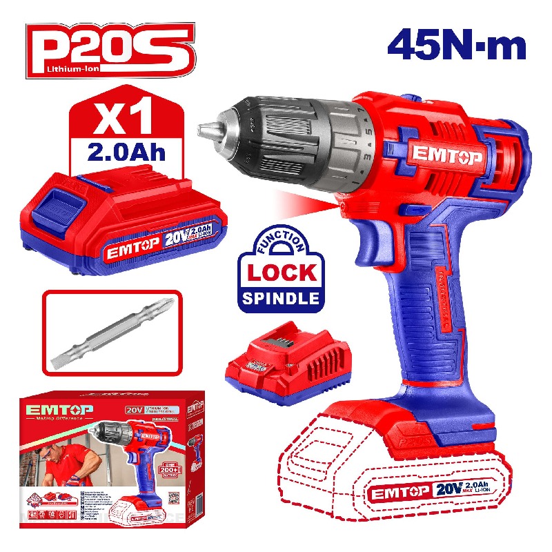 Perceuse Visseuse Electrique Sans Fil EMTOP 20 V 2 Ah