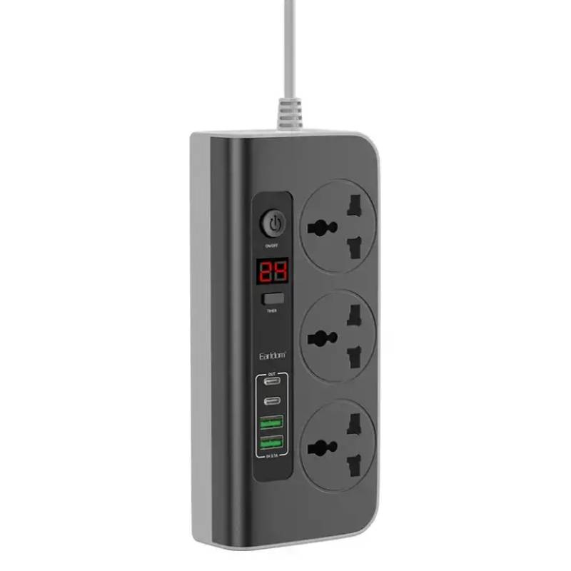 Prise de Courant EARLDOM ES-SC02 3 Ports + 2 USB + 2 USB-C - Noir