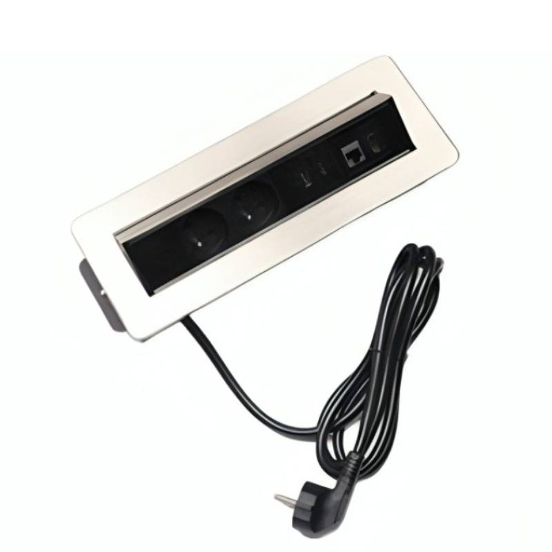 Prise escamotable rectangulaire avec prises USB et Ethernet
