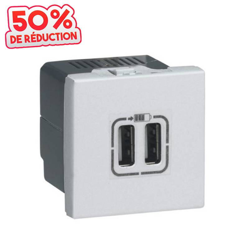 Prise LEGRAND USB type A Mosaic 2 Modules 2,4A 12W - Blanc
