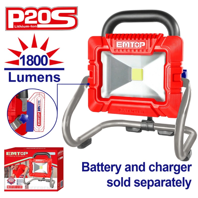 Projecteur Sans Fil EMTOP LWL2025 20V 1800 LUMENS