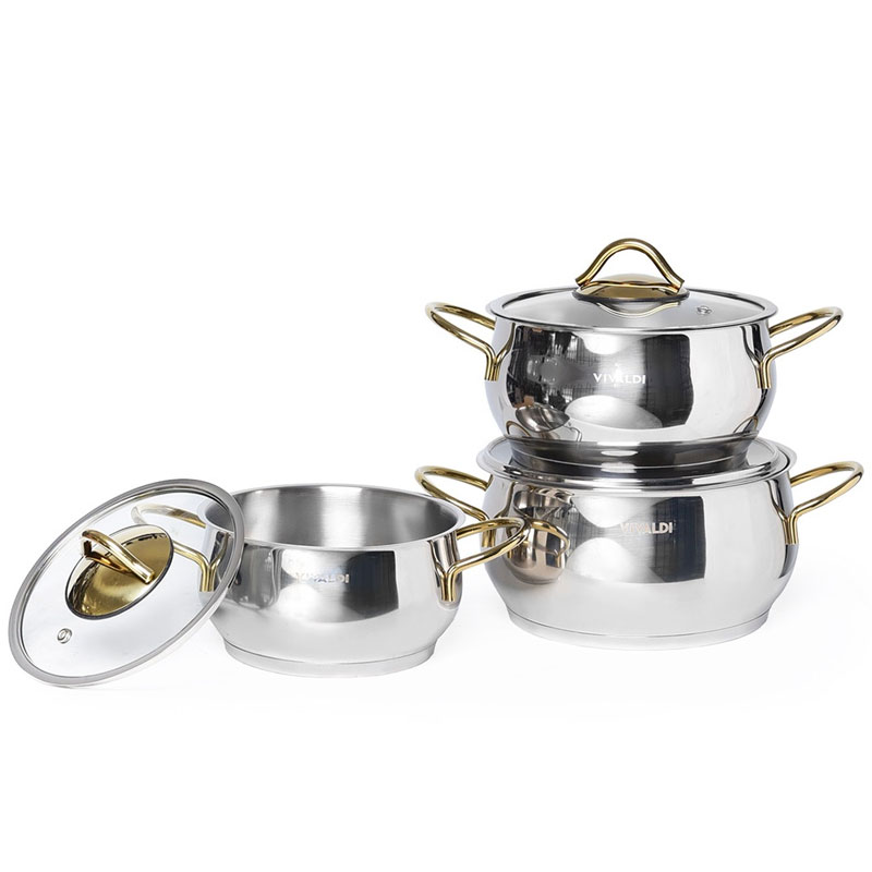 Set De 3 Faitouts VIVALDI UFO 18cm,20cm&22cm - Inox&Gold