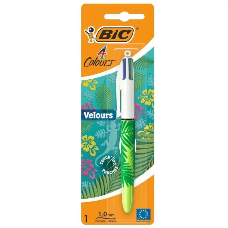 Stylo à bille 4 Couleurs Bic Velours blister 1 mm - Assortie