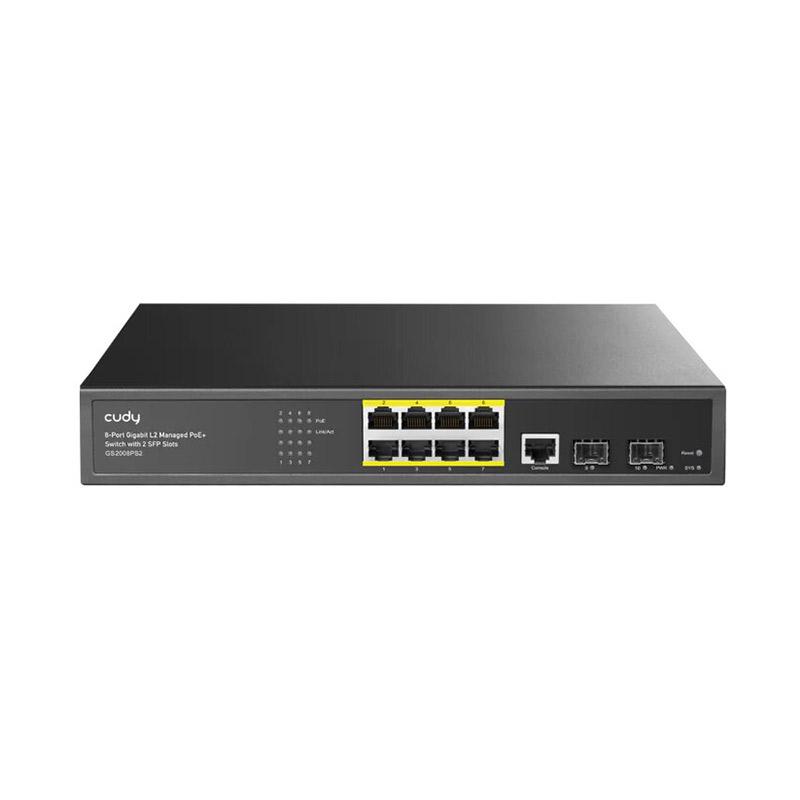 Switch CUDY GS2008PS2 Gigabit POE 8 Ports + équipé de 2 emplacements Gigabit SFP 120W