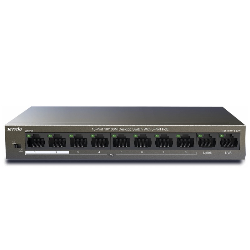 Switch TENDA TEF1110P-8-63W 8 ports PoE 100 Mbps + 2 ports RJ45