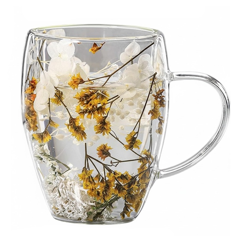 Tasse A Café Double Paroi Fleur Blanc - 400ml