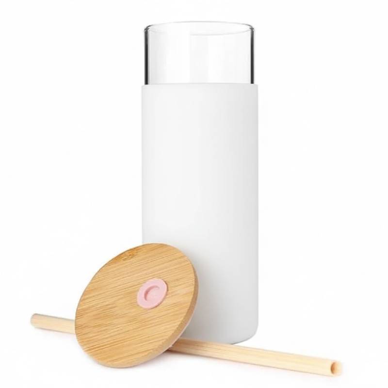 Tasse En Verre Avec Couvercle et Paille - Blanc