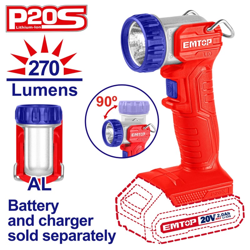 Torche LED EMTOP ELWL2038 Inclinable 5W 20V - 270 Lumens