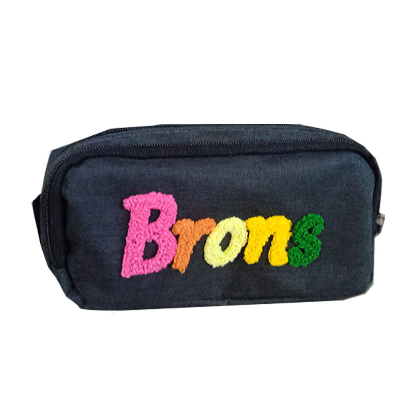 Trousse BRONS brodée double zip - Noir