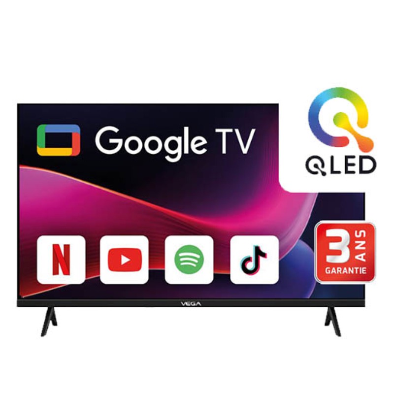 TV VEGA 75" Smart Qled UHD 4K Avec Récepteur Intégré - Noir