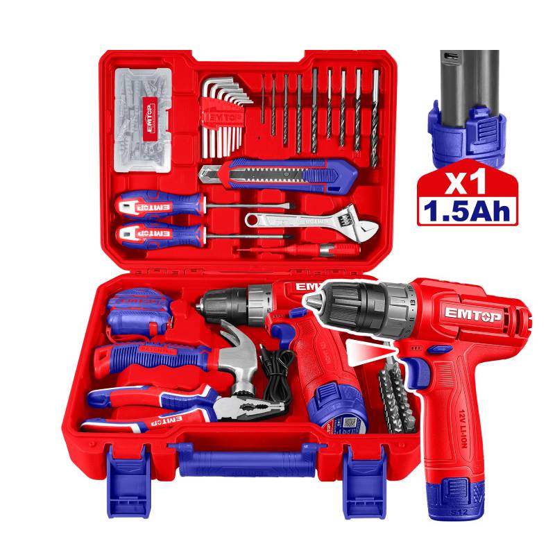 VALISE D'OUTILS & VISSEUSE EMTOP 12V 129P - EEDK12901