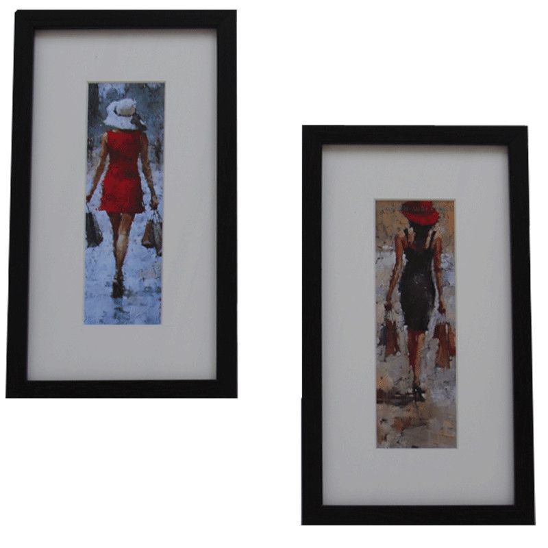 Pack de 2 Tableaux De Décoration Femmes Aux Chapeaux 16 x 19 cm