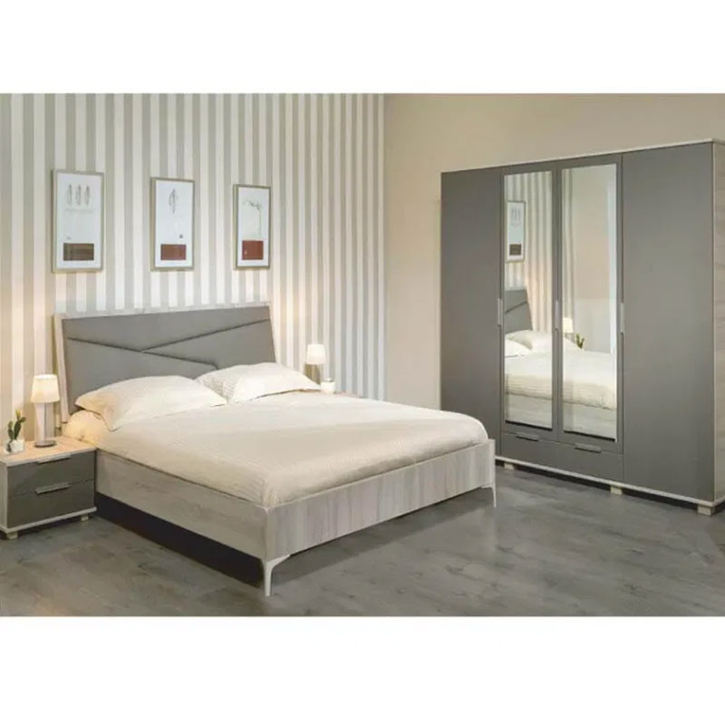 Chambre Adulte CAPRI 190x160cm 4 Portes - Chêne Brut / Moka
