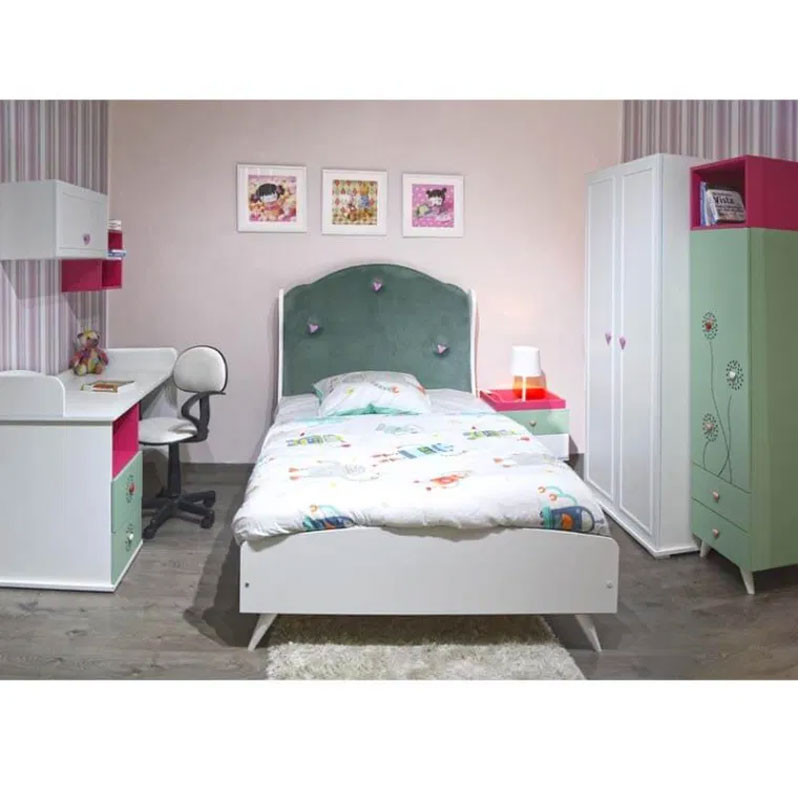 Chambre Enfant CINDY 190x120cm 2 Portes - Vert / Blanc