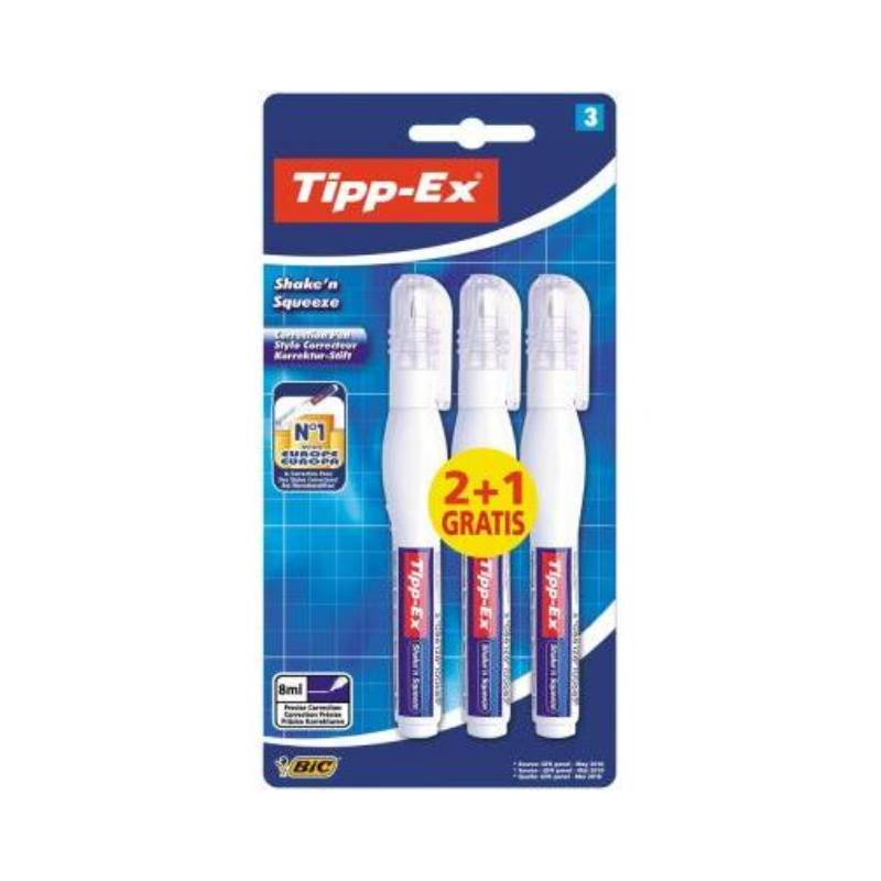 3 Stylos Correcteur TIPP-EX Blister Shake n Squeeze