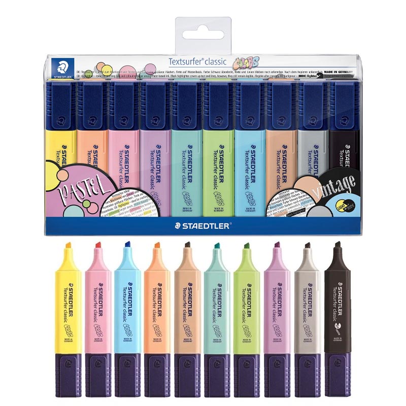 Staedtler 364 C marqueur 10 pièce(s) Pointe biseautée Noir, Marron, Bleu clair, Gris clair, Citron vert, Menthe, Pêche, Rose, Violet, Jaune, Photo boutique MyTek chez MyTek
