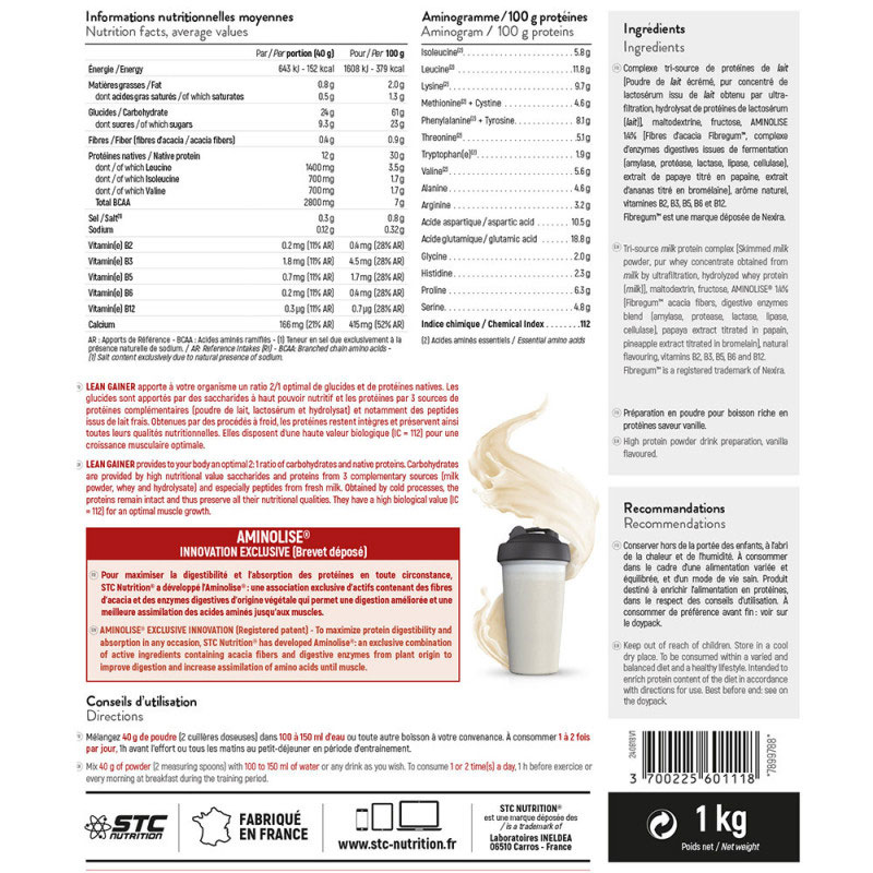 Lean Gainer STC NUTRITION Avec Goût Vanille - 1kg - Image 2