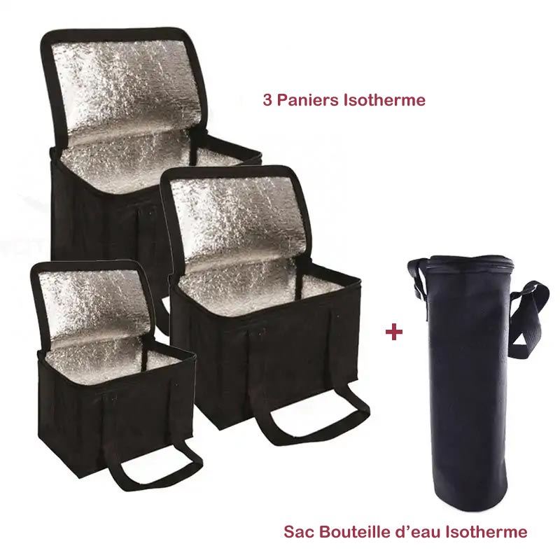 Pack Trois Paniers + Sac Bouteille Isotherme - Noir