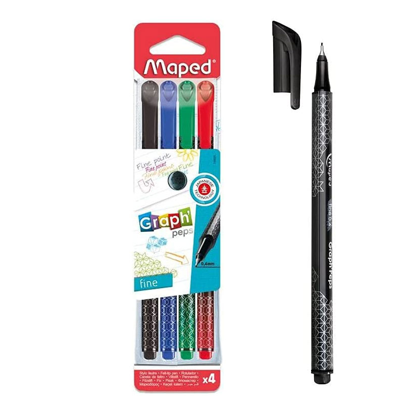 Pack De 4 Stylos Feutres MAPED Graph'Peps - Couleurs Assortis