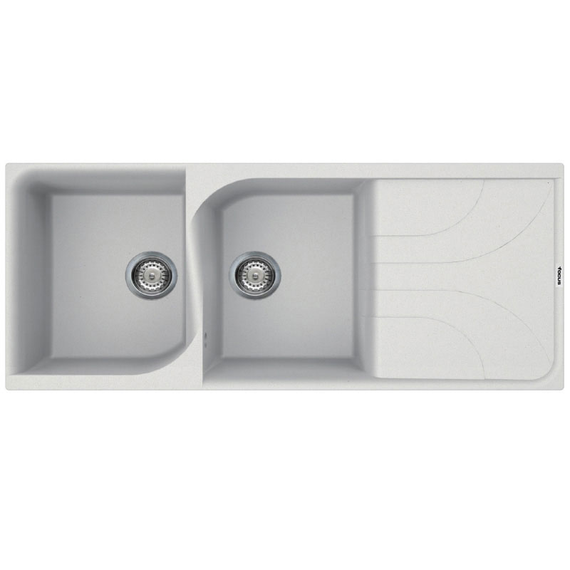 Évier De Cuisine Encastrable FOCUS Graniteck 2 Bacs + égouttoir - Blanc