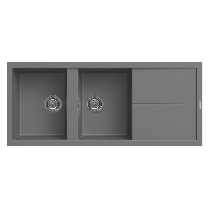 Évier De Cuisine Encastrable FOCUS Graniteck  2 Bacs + égouttoir - Gris