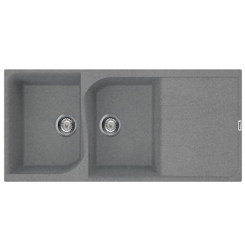 Évier De Cuisine Encastrable FOCUS Graniteck  2 Bacs + égouttoir - Gris
