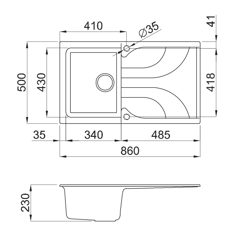 Évier De Cuisine Encastrable FOCUS Graniteck 1 Bac + égouttoir 86cm - Avana - Image 2