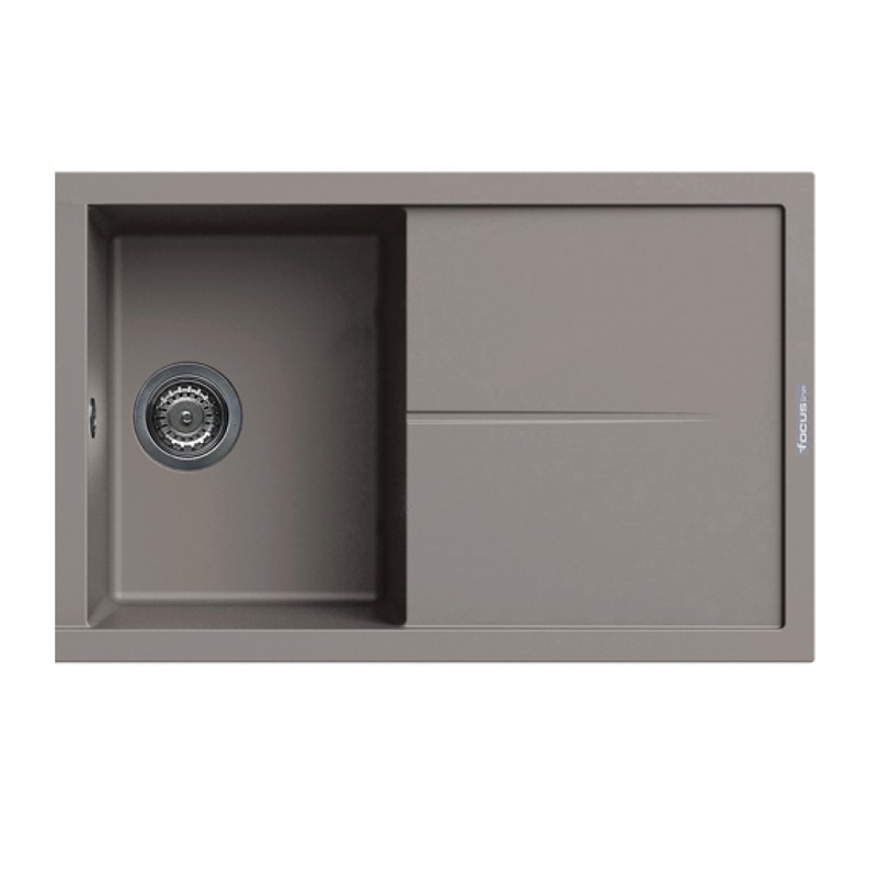 Évier De Cuisine Encastrable FOCUS Graniteck 100cm 1 Bac Grège + égouttoir Filo
