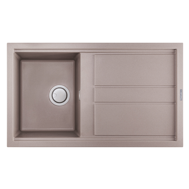 Évier De Cuisine Encastrable FOCUS Graniteck 1 Bac + égouttoir 86cm - Grège 