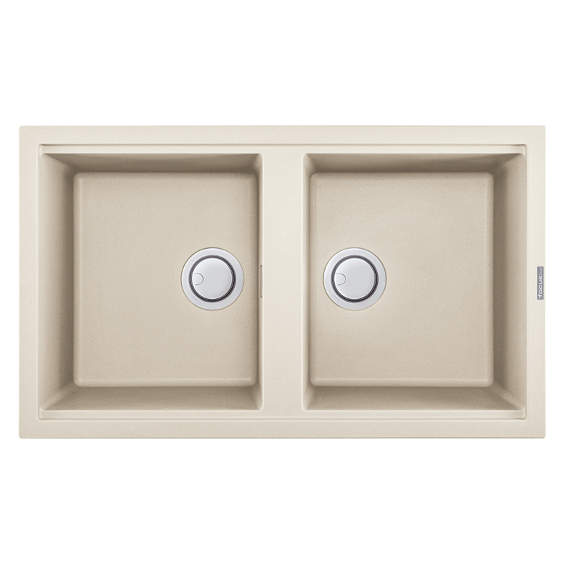 Évier De Cuisine Encastrable FOCUS Graniteck 2 Bacs - Champagne