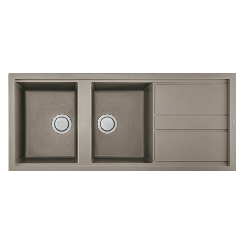 Évier De Cuisine Encastrable FOCUS Graniteck 2 Bacs + égouttoir 116cm - Grège