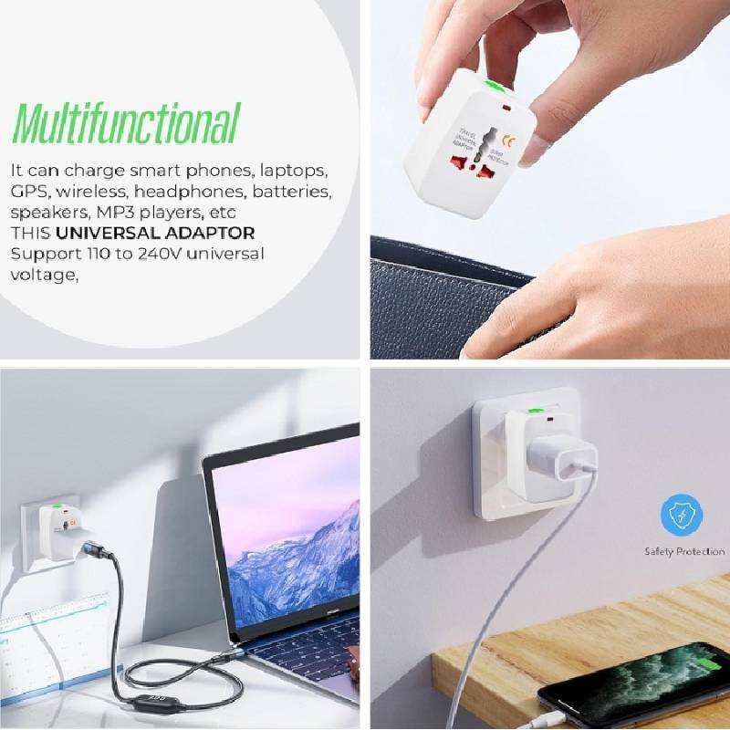 Adaptateur De Voyage Universel Tout En Un Avec 1 Port USB - Blanc - Image 4