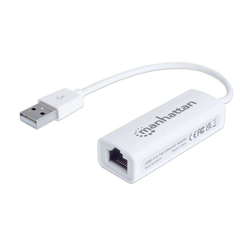 Adaptateur Réseau MANHATTAN USB 2.0 Vers RJ45 - Blanc 