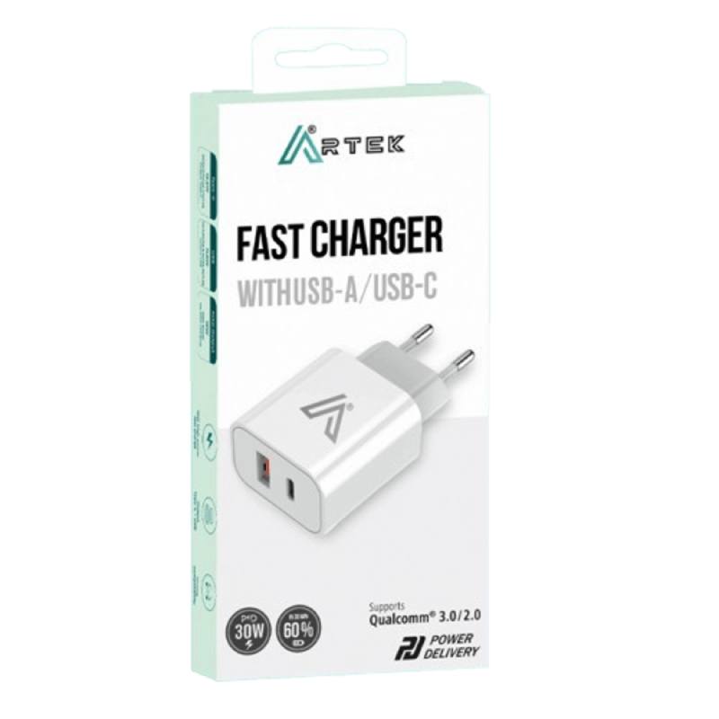 Adaptateur De Charge ARTEK USB-C & USB-A 30W  - Blanc  - Image 2