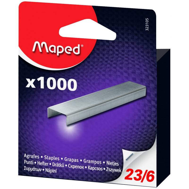 Agrafes MAPED 23/6 en fil métallique galvanisé - 1000 pièces