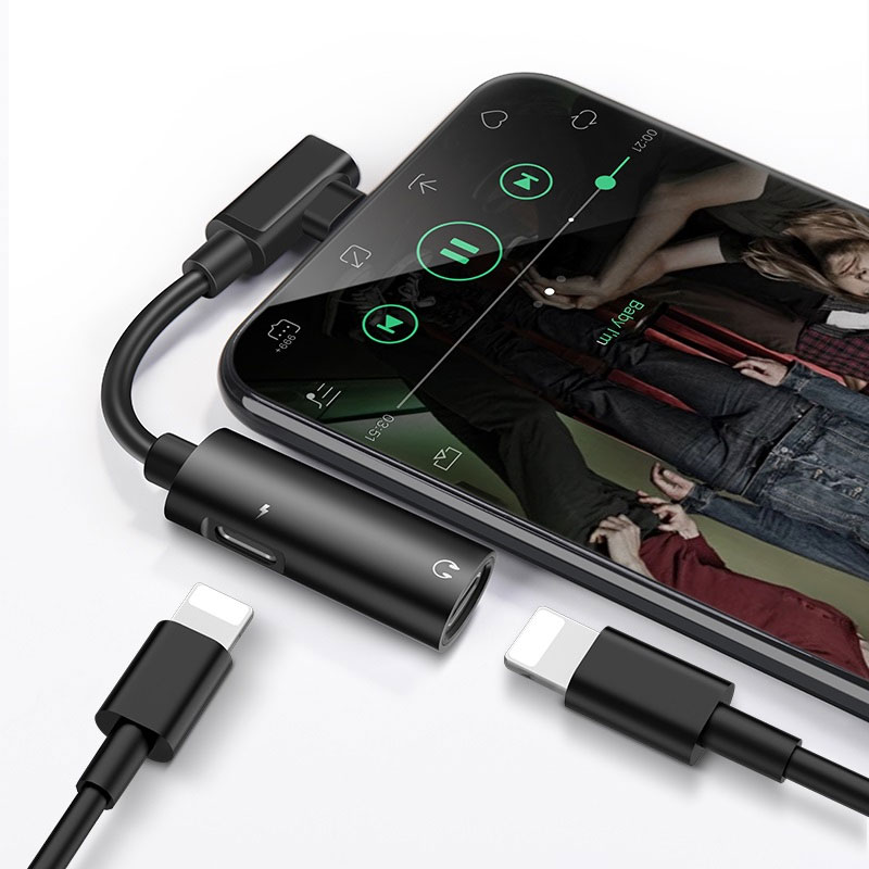 Adaptateur IPhone HOCO LS18 Vers Convertisseur Audio 2en1 - Noir - Image 2