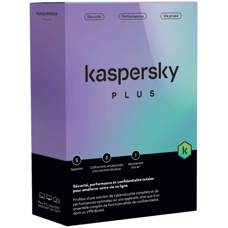 Antivirus KASPERSKY Plus 5 Postes Equivalent Total / 1an (KL10428BEFS-25FFPMAG)