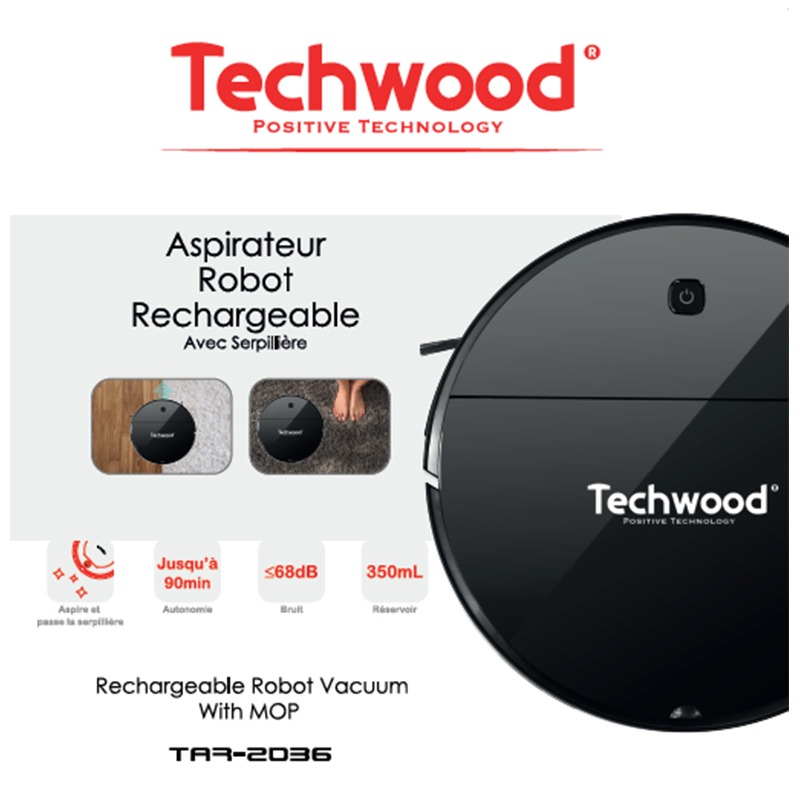 Aspirateur Robot 2en1 TECHWOOD TAR-2036 - Noir - Image 3
