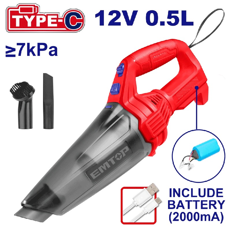 ASPIRATEUR PORTABLE EMTOP  12V TYPE-C ELVC2026