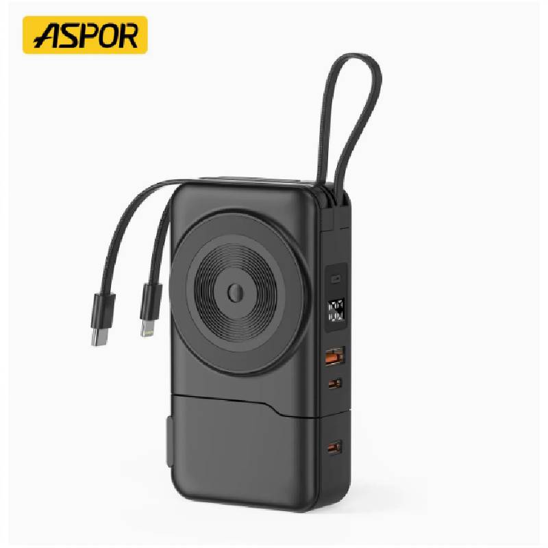 Chargeur ASPOR A380 35W 6-en-1 avec USB-C - Noir
