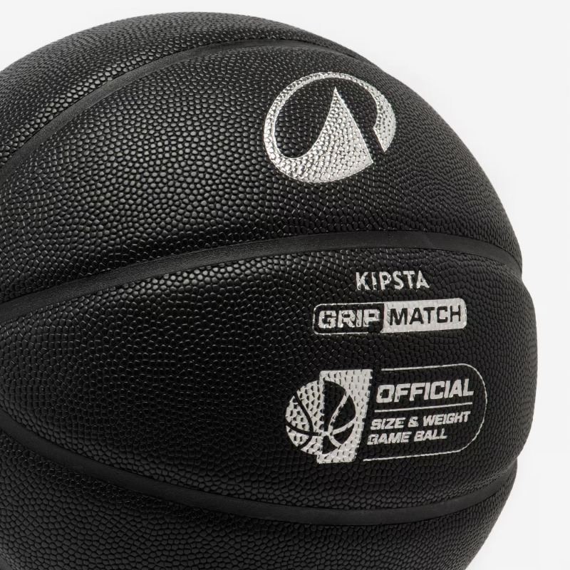 Ballon De Basketball KIPSTA Taille 7 GRIP MATCH BT500X - Noir Argent - Image 4