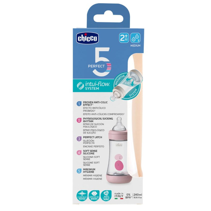 Biberon CHICCO Perfect 5 Anti-Coliques Rose - 240ml - Image 2