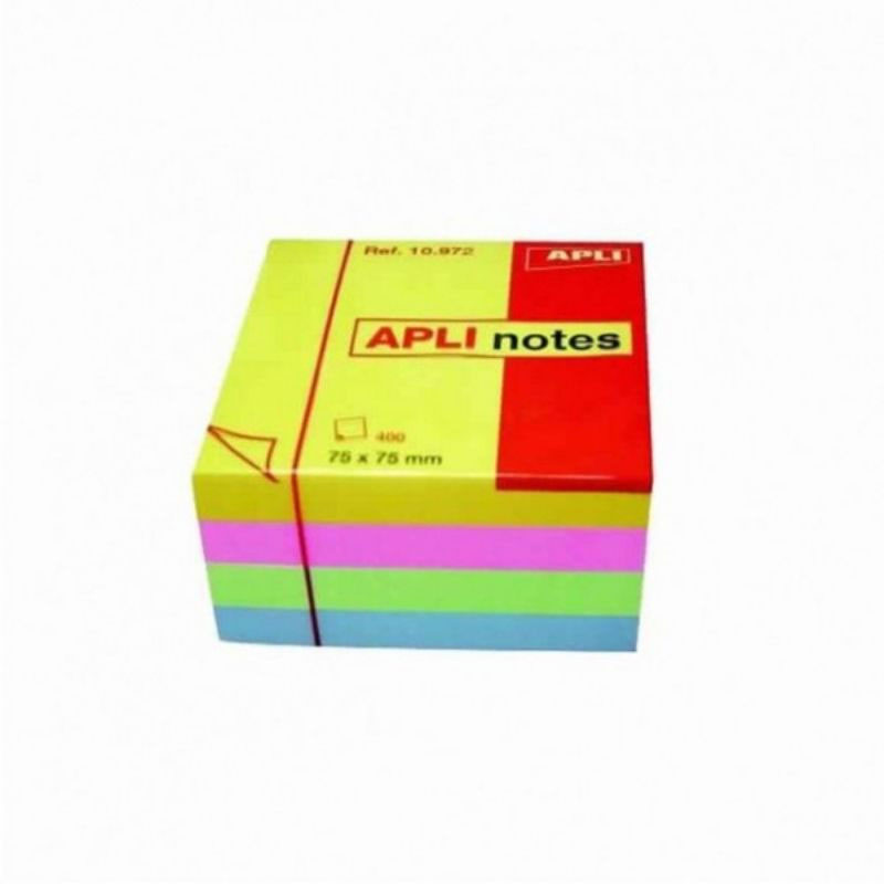 Sticks Notes APLI Autocollantes Cube 75x75 Brillant Assortis 400F