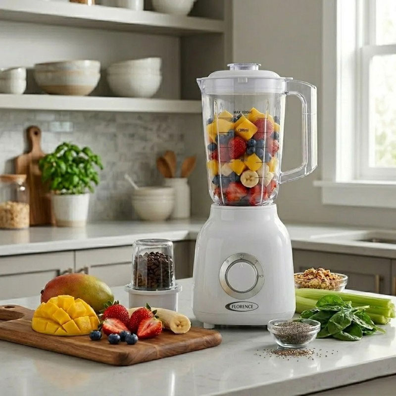 Blender 2en1 FLORENCE R-2822 1000W 1.5L Avec Moulin - Blanc - Image 2