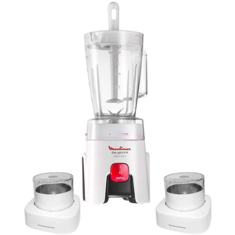Blender MOULINEX 500W + 2 Moulins à Café - Blanc (LM242B25)