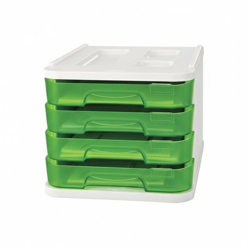 Bloc 4 Tiroirs Faibo Transparent Avec Porte‑Étiquette - Vert
