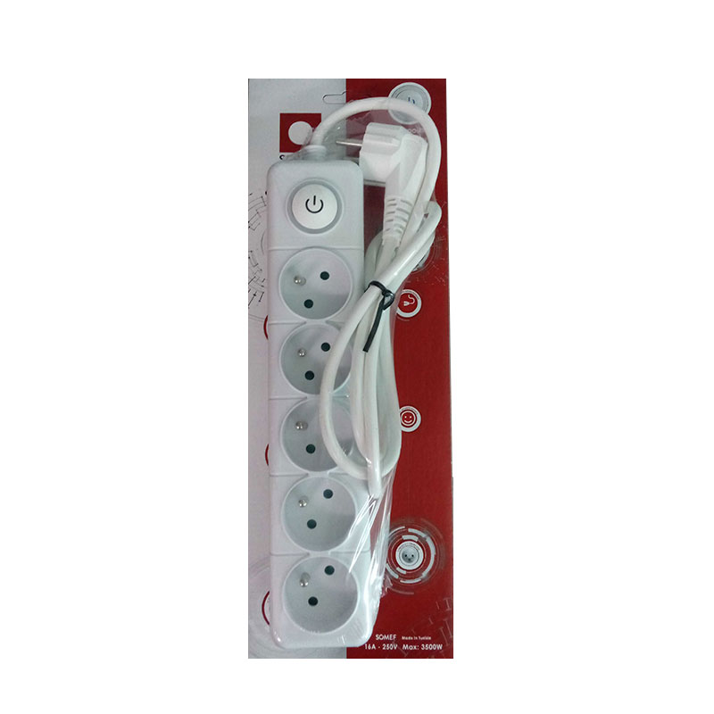 Bloc Multiprise SOMEF 5 Modules Avec Bouton Poussoir 1.4 M - Blanc