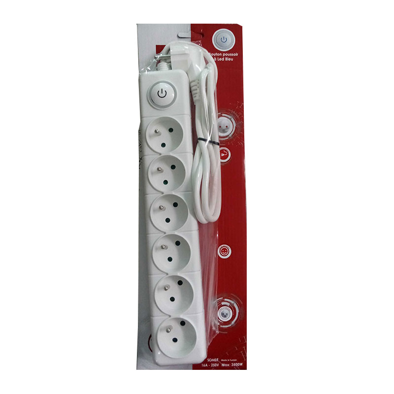 Bloc Multiprise SOMEF 6 Modules Avec Bouton Poussoir 3M - Blanc