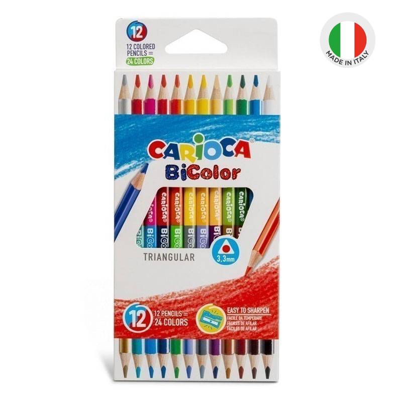 Boîte de 12 Crayons CARIOCA BiColor Triangulaire couleur 